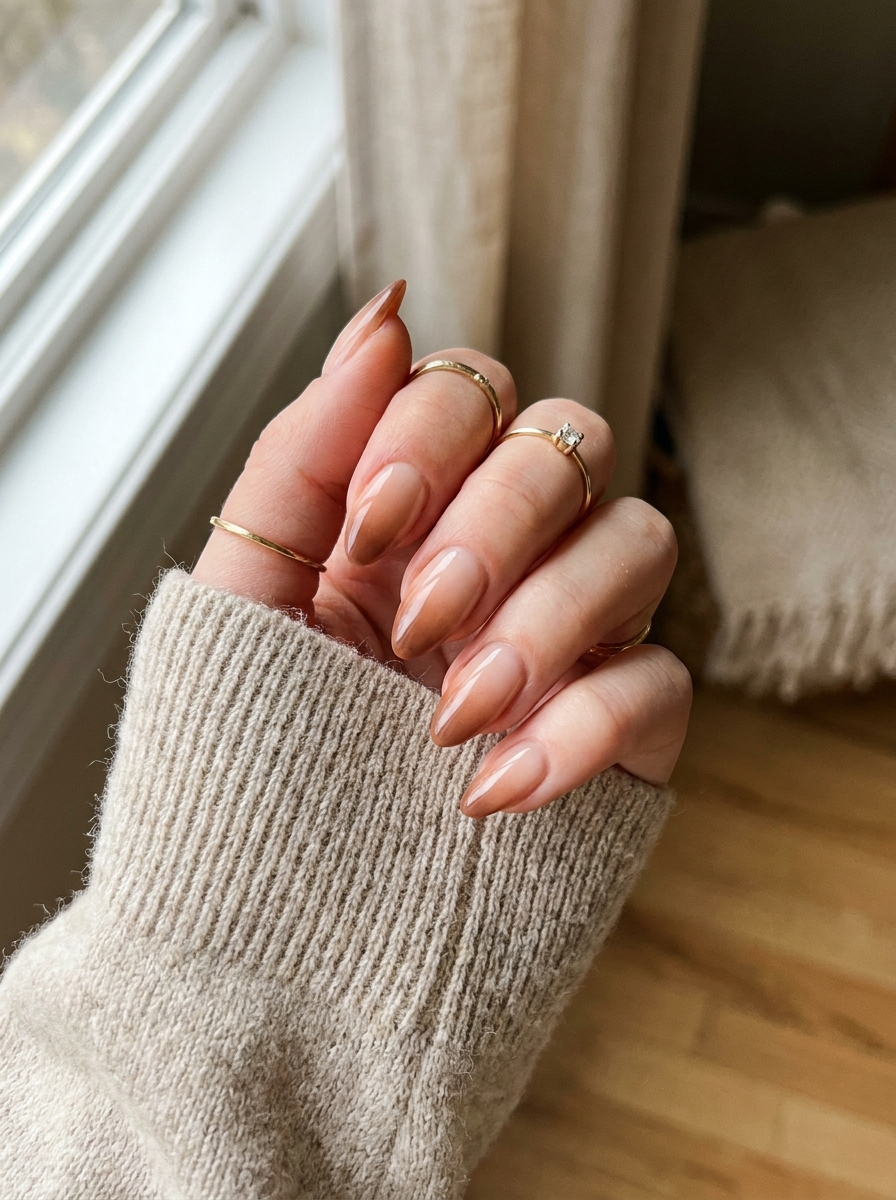 Brown Ombre Almond Nails als Almond Fall Nails Inspiration 2026